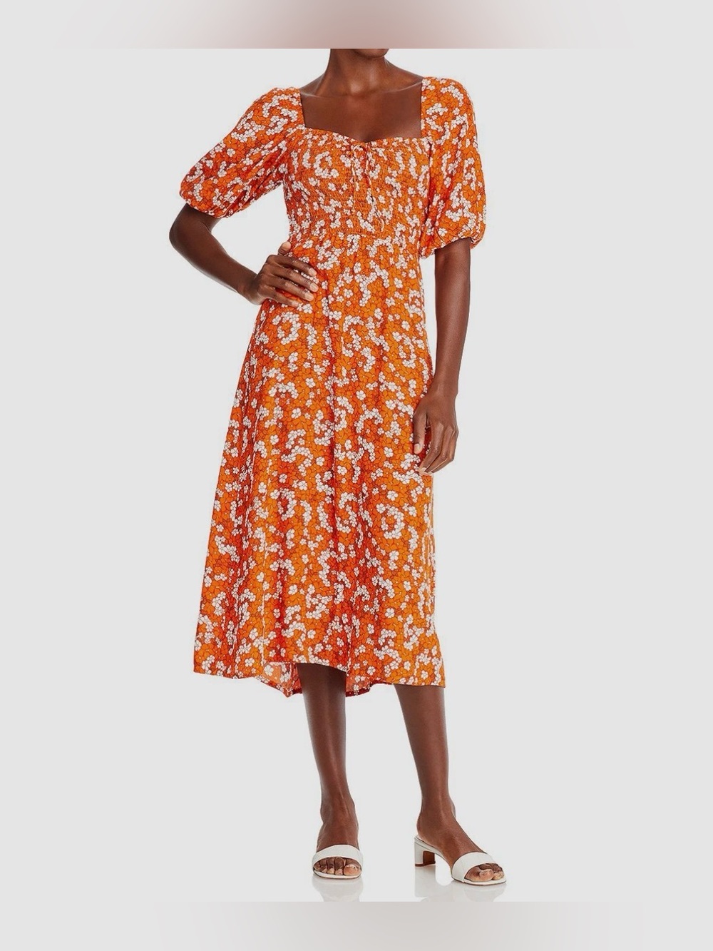 Faithfull The Brand Women's Orange Velika Midi Valencia Floral Dress Size small